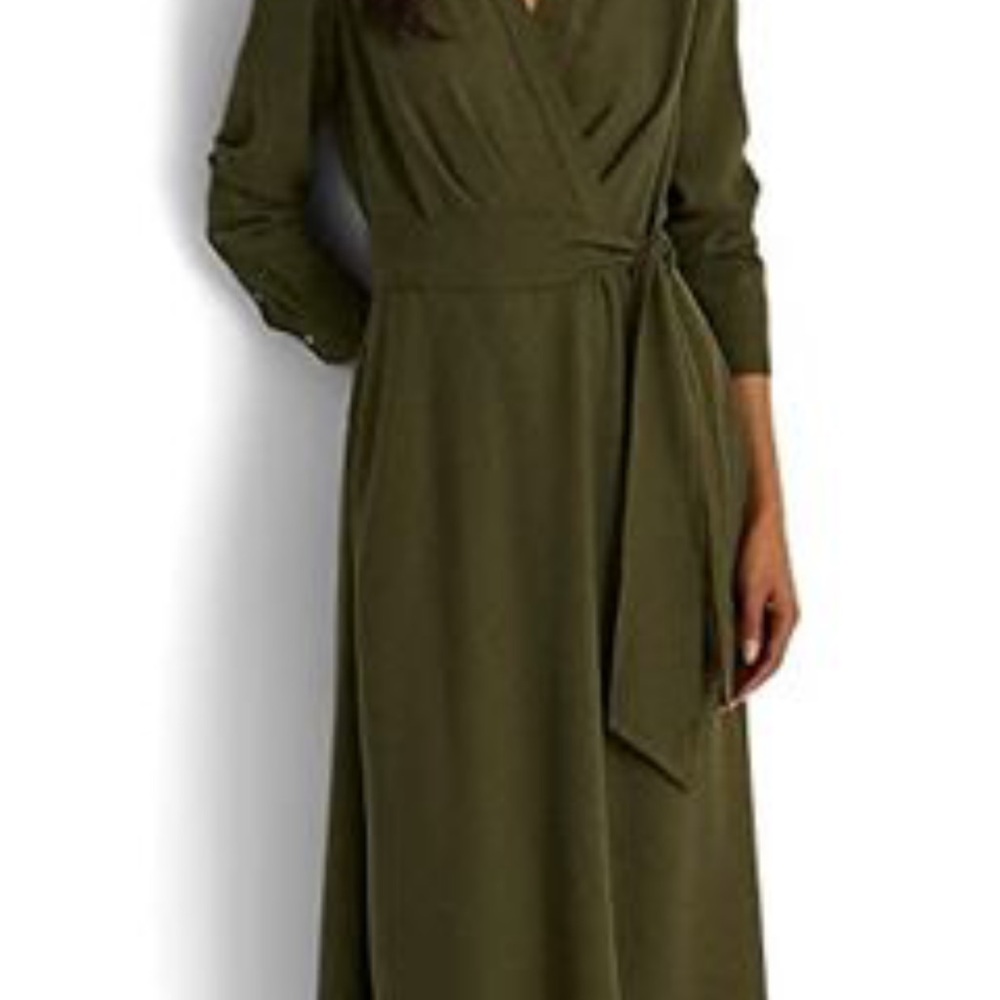 Lauren Ralph Lauren Long Sleeve Tropical Olive Day Dress